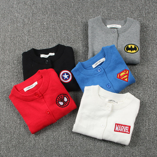 Boys Superhero Cartoon Knit Cardigan-274