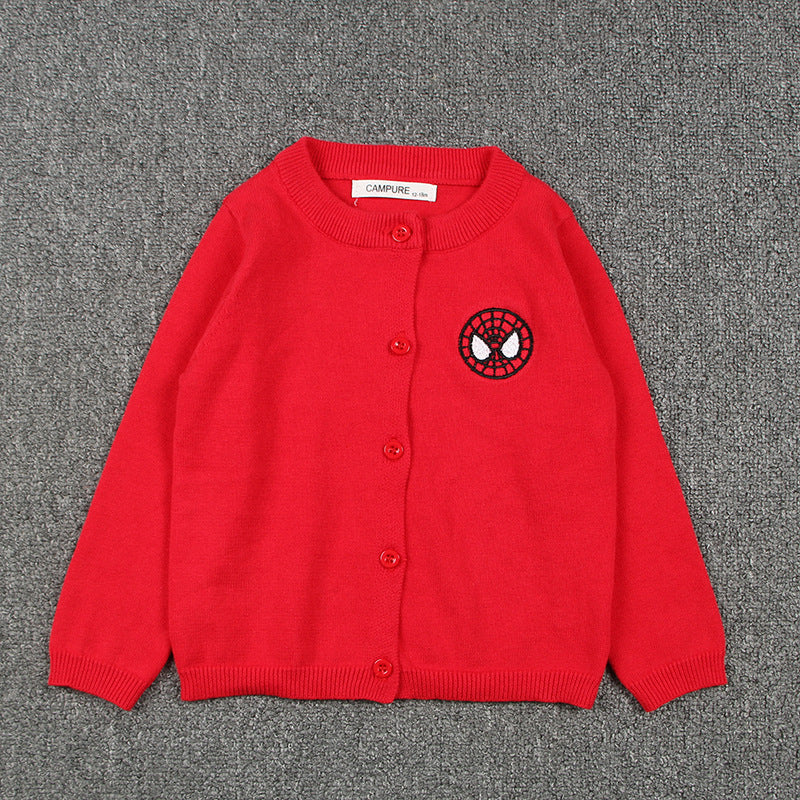 Boys Superhero Cartoon Knit Cardigan-274