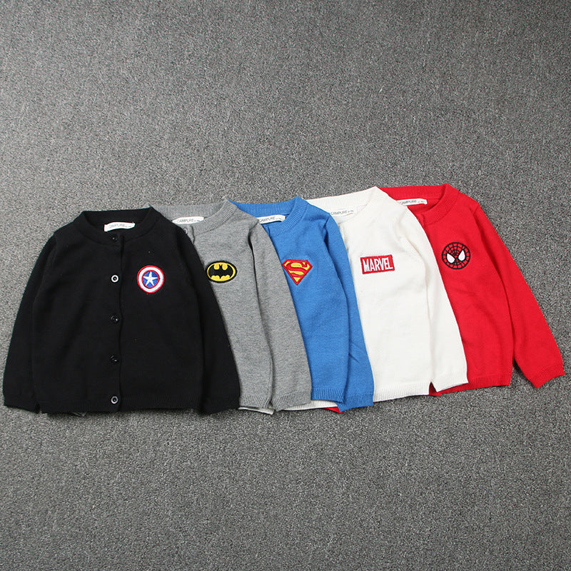 Boys Superhero Cartoon Knit Cardigan-274