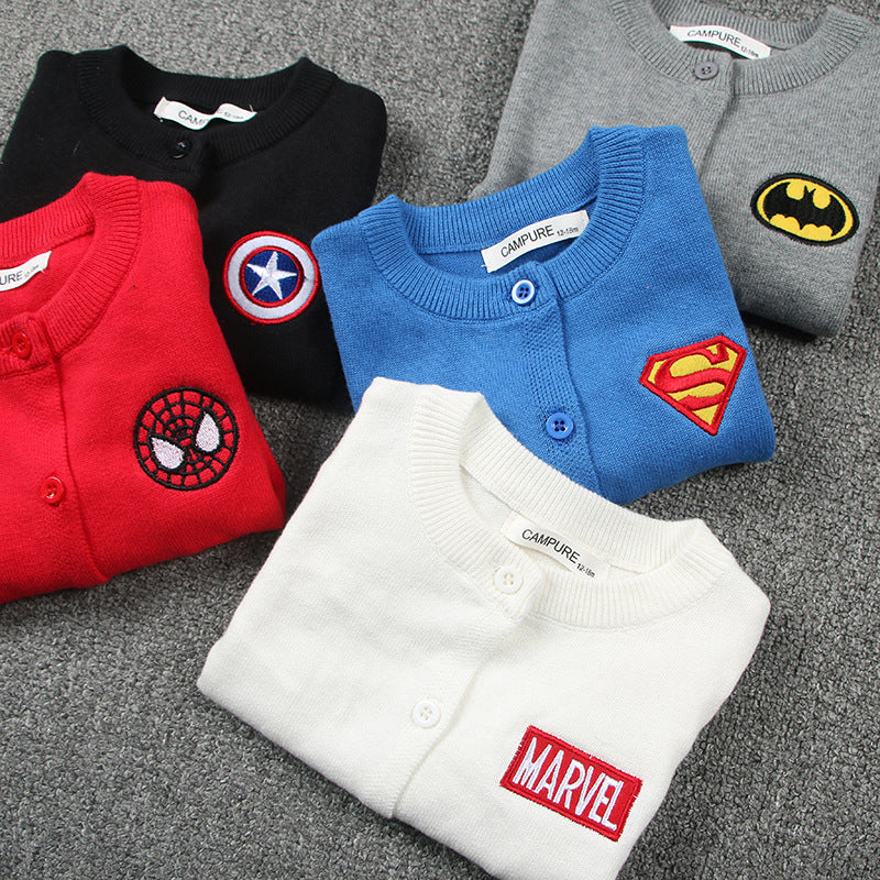 Boys Superhero Cartoon Knit Cardigan-274