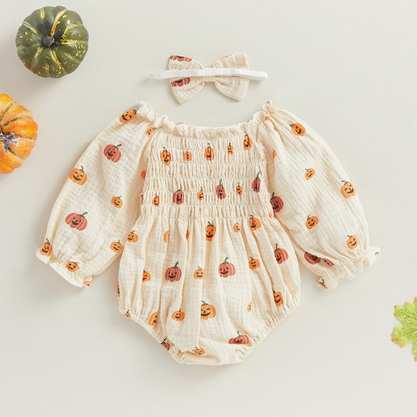 Baby Pumpkin Pattern Gauze Romper Costume-156