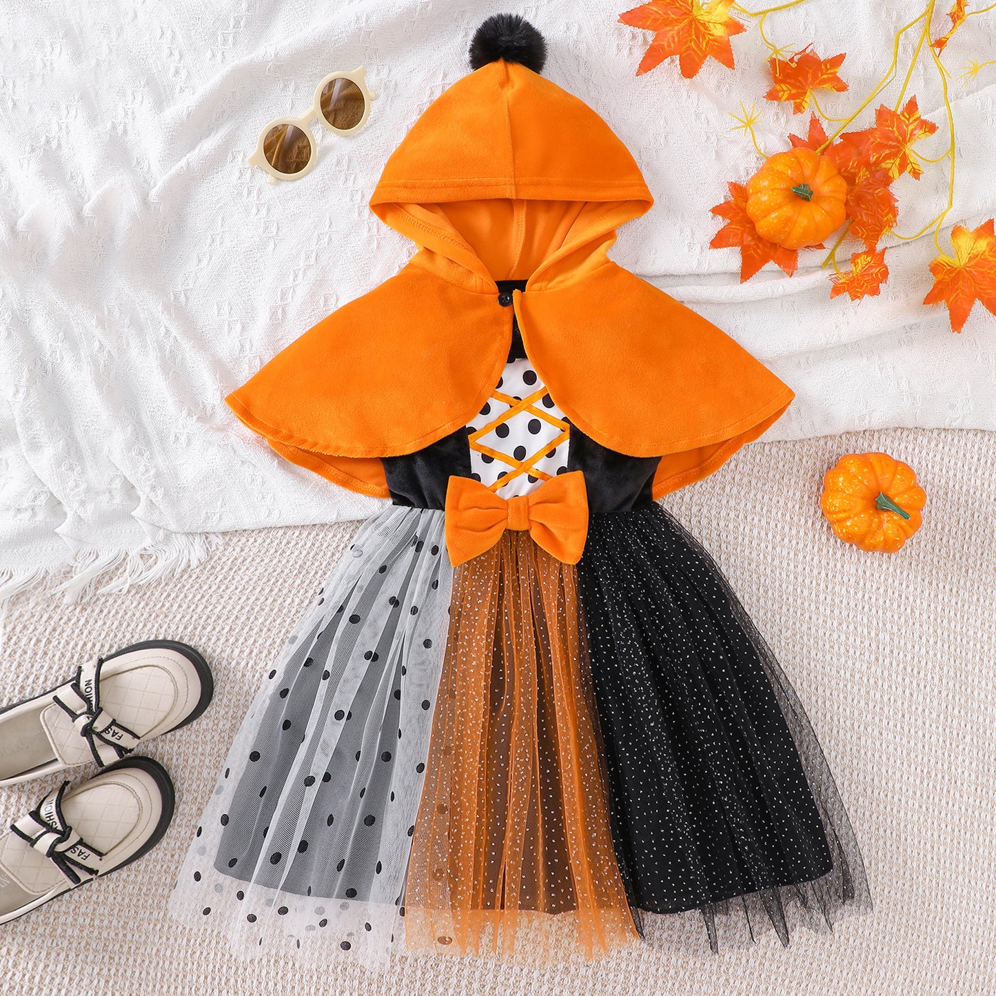 Halloween Hooded Cape and Tulle Dress Two-Piece Set-417