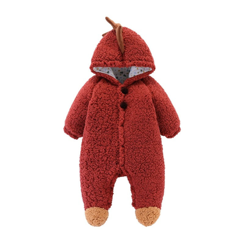 Baby Dinosaur Flannel Romper Infant Jumpsuit Winter Outfit-115