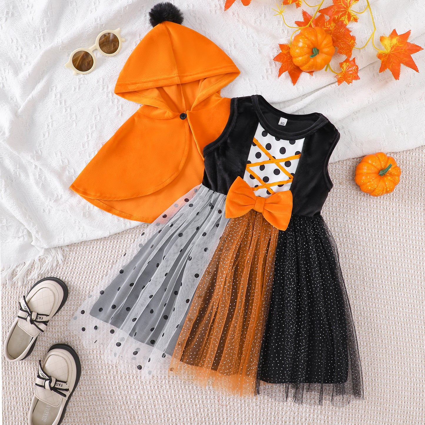 Halloween Hooded Cape and Tulle Dress Two-Piece Set-417