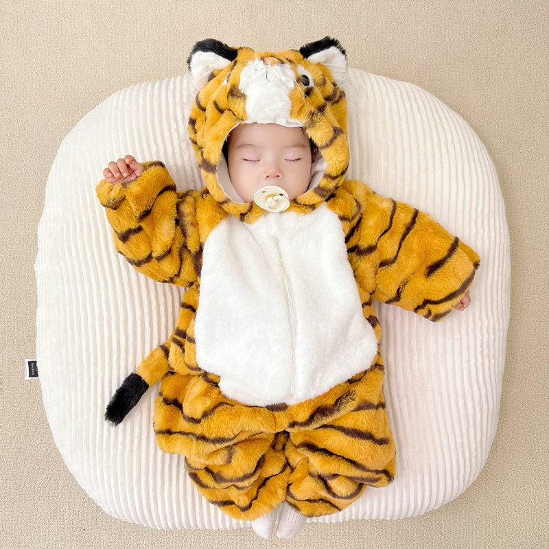 Baby Tiger Costume Winter One-Piece Outfit with Hood – Premium Fleece Zip-Up Onesie-124