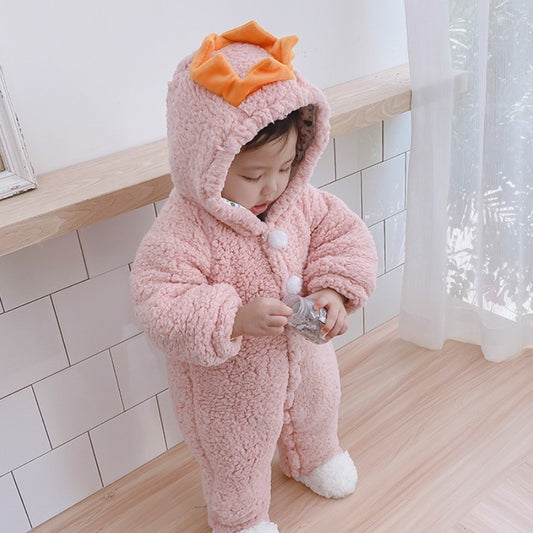 Baby Crown Flannel Romper Infant Jumpsuit Winter Outfit-120
