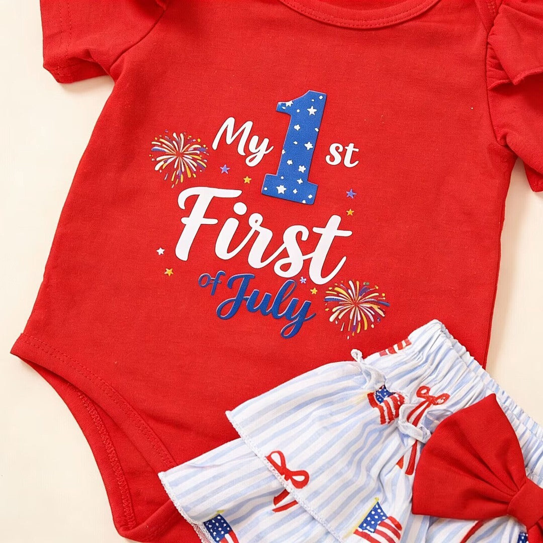 “My First 4th of July”  Baby Girl T-shirt Romper Set-442