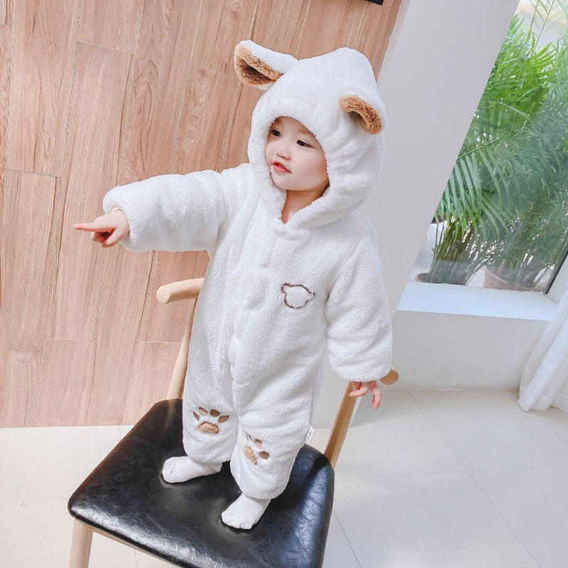 Baby Bear Flannel Romper Infant Jumpsuit Winter Outfit-122