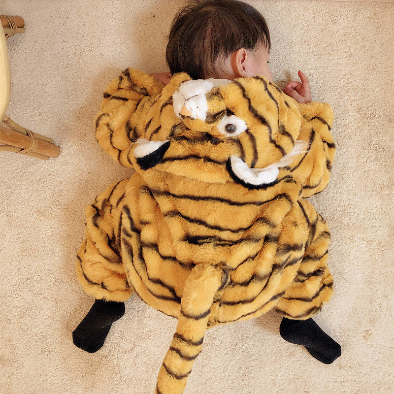Baby Tiger Costume Winter One-Piece Outfit with Hood – Premium Fleece Zip-Up Onesie-124