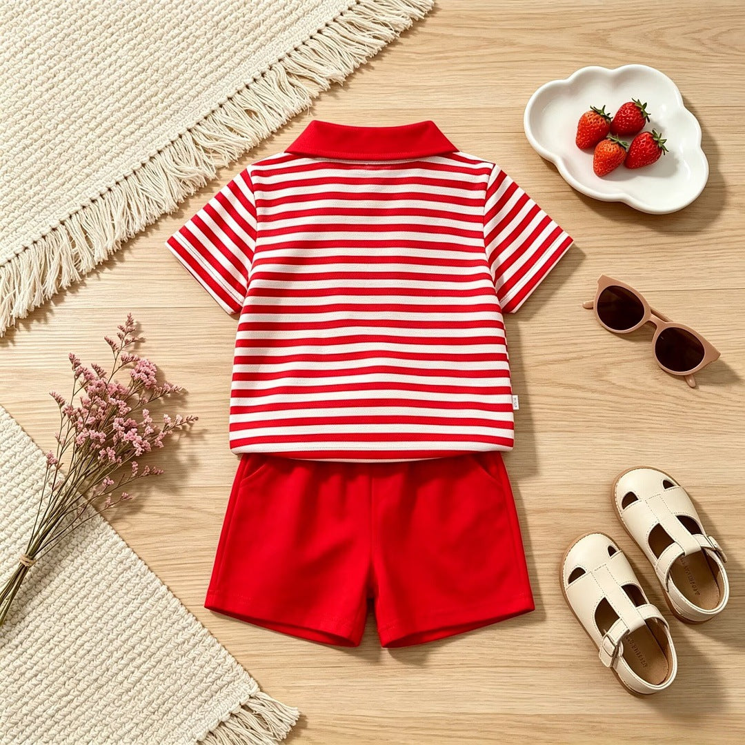 U.S. Independence Day Boy Polo Shirt and Shorts Two-Piece Set-443