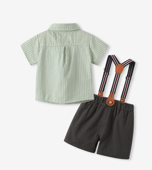 Toddler Gentleman's Formal Summer Suit 3PCS | Shirt + Overalls + Bow Tie-94