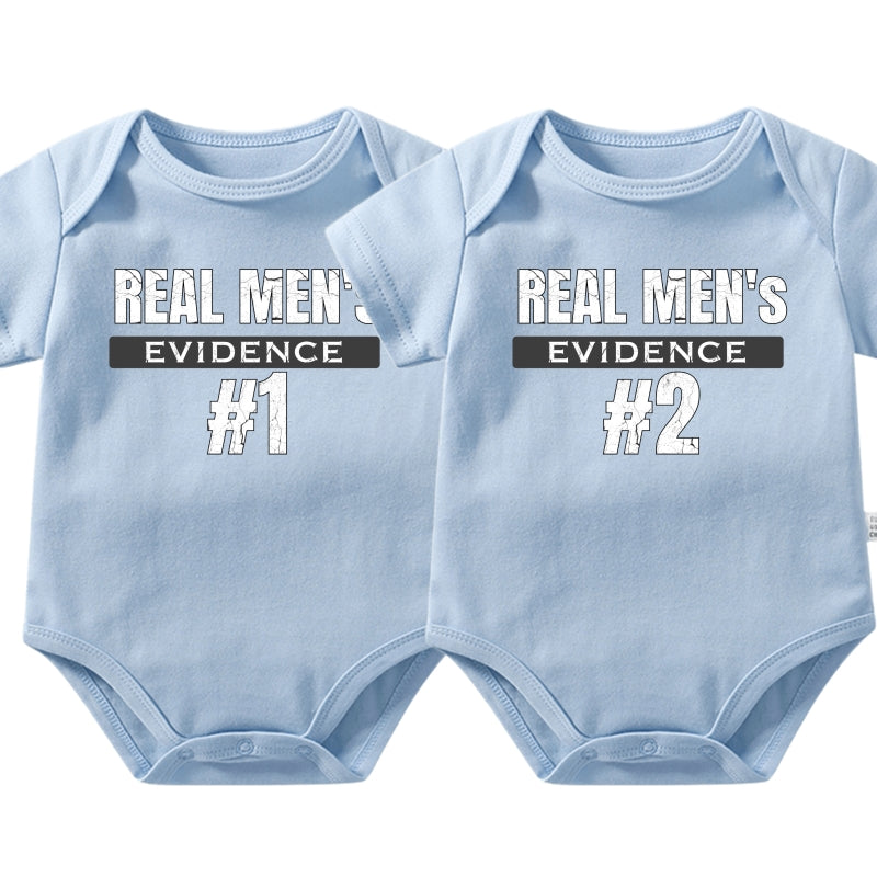"Real Man's Evidence" Twin Baby Onesie Set | Dad & Baby Matching | 0-24M