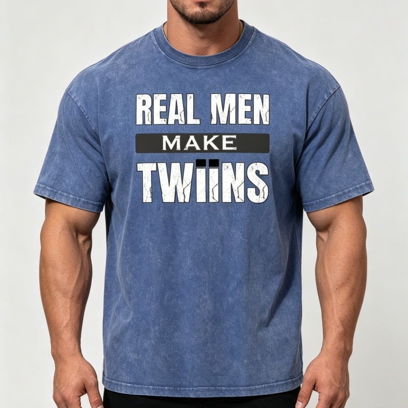 Real Men Make Twiins | Twin Dad Vintage Washed T-Shirt | Funny Twin Gift S-5XL