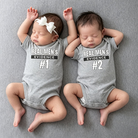 "Real Man's Evidence" Twin Baby Onesie Set | Dad & Baby Matching | 0-24M
