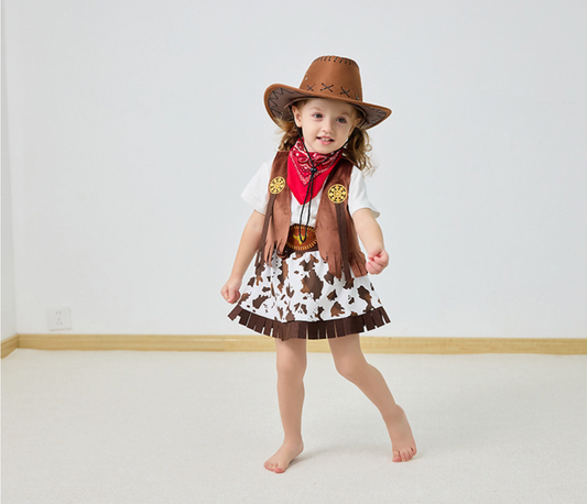 Cowboy Skirt Set for Girls, Vest Set, 4-Piece Set-360