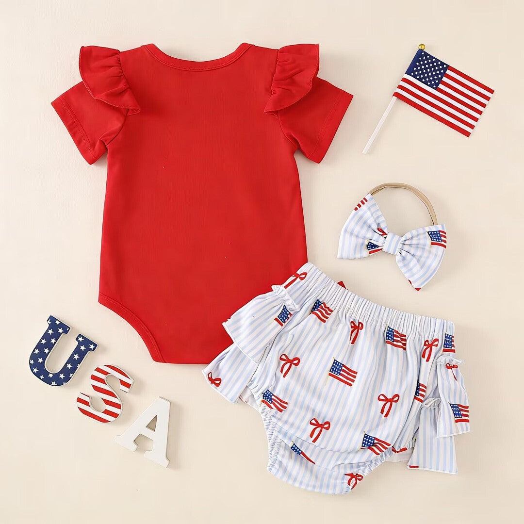 “My First 4th of July”  Baby Girl T-shirt Romper Set-442