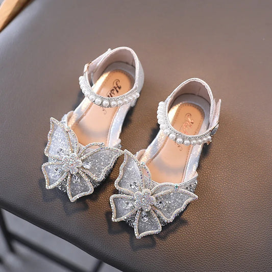 Princess Sandals Girls Heels Shoes With Bow -193