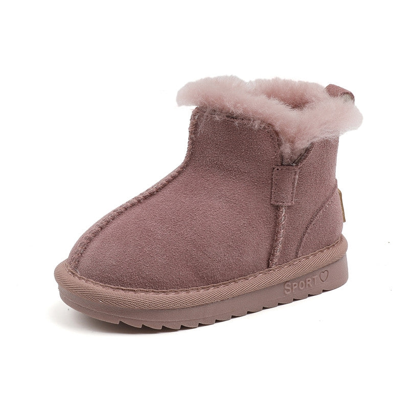 Children Genuine Leather Snow Fur Boots-295