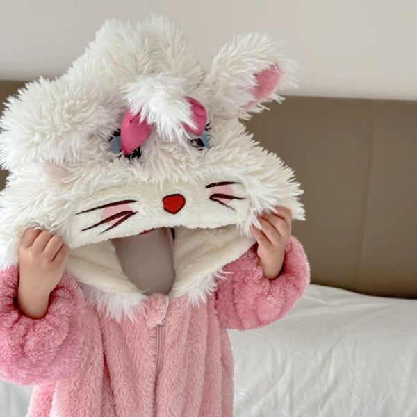 Baby Girl Pink Kitty Costume Winter One-Piece Outfit with Hood – Premium Flannel-125