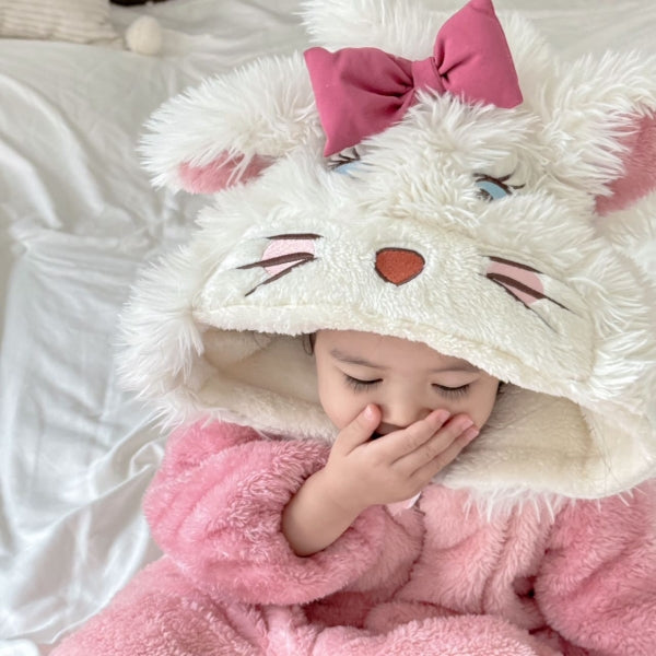 Baby Girl Pink Kitty Costume Winter One-Piece Outfit with Hood – Premium Flannel-125