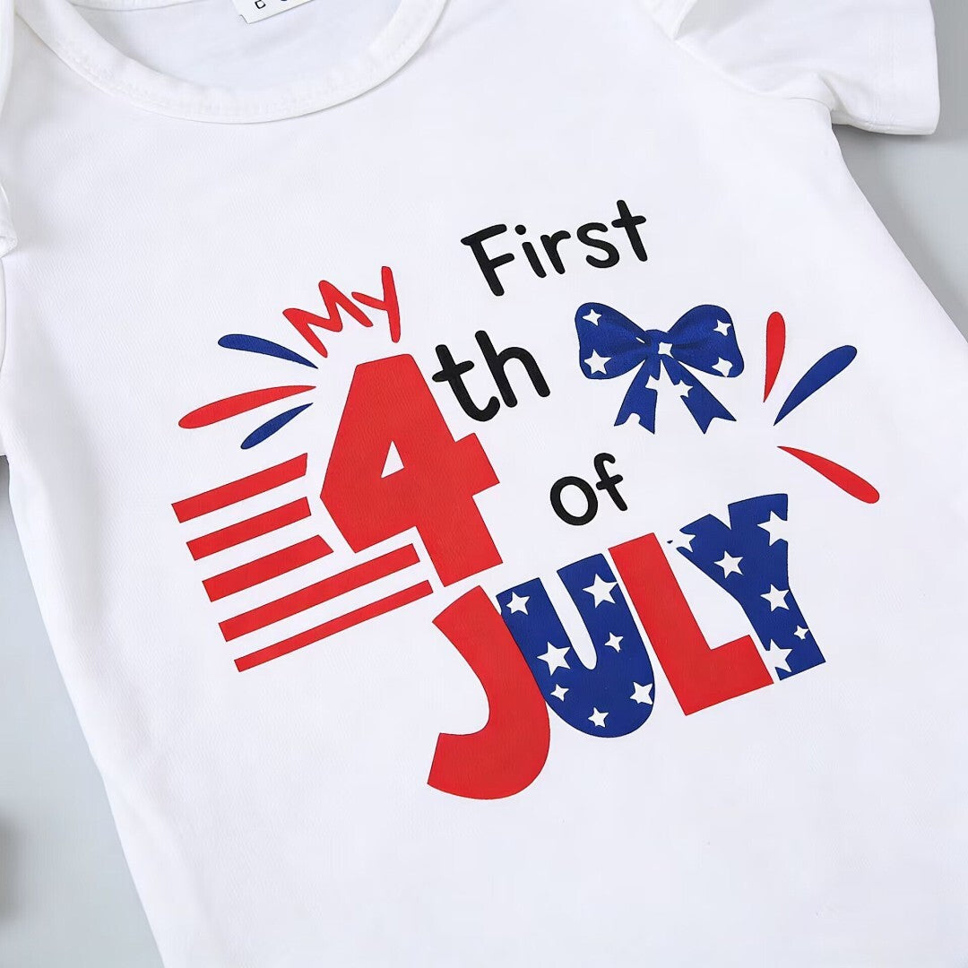 “My First 4th of July”  Baby Girl T-shirt Romper Set-442