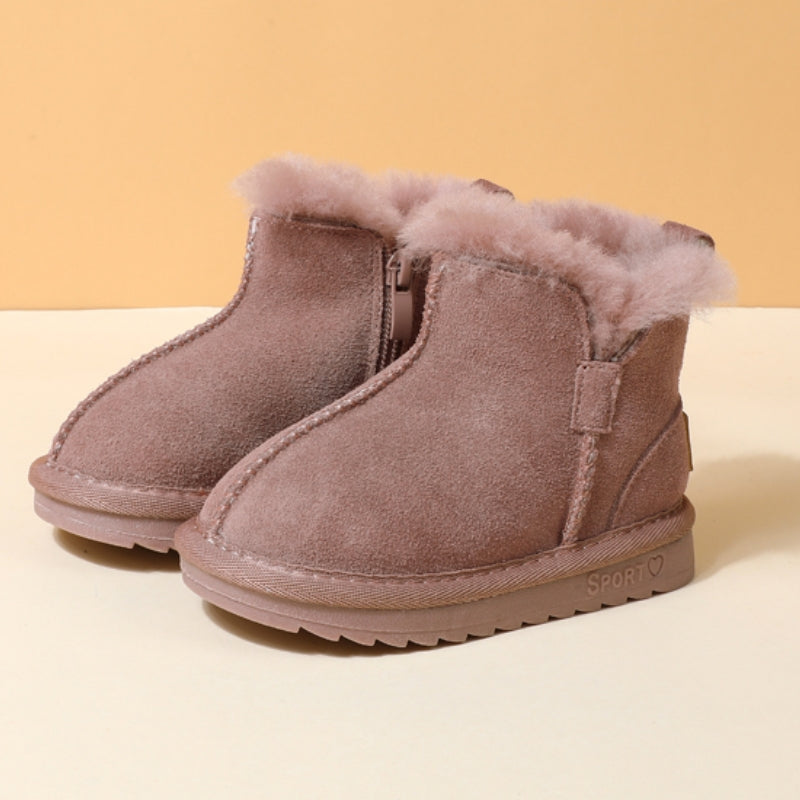 Children Genuine Leather Snow Fur Boots-295