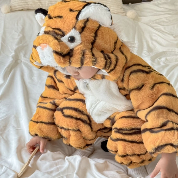 Baby Tiger Costume Winter One-Piece Outfit with Hood – Premium Fleece Zip-Up Onesie-124