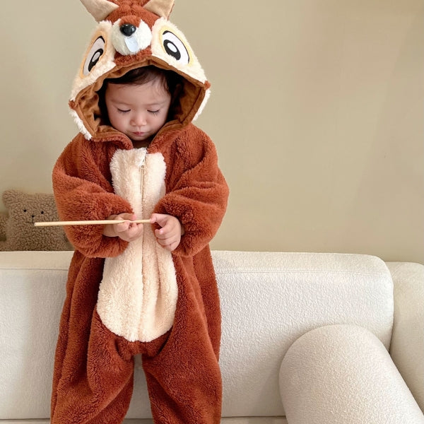 Baby Squirrel Costume Flannel Winter Onesie with Hood – Premium Zip-Up Romper-293