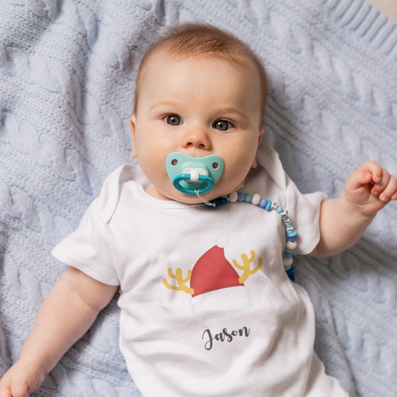 Custom Name Baby Onesie Kids T-shirt Christmas Santa Hat -252