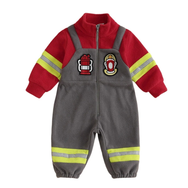 Baby Firefighter Costume Plush Romper, Zip Up Jumpsuit-481