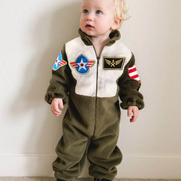 Baby Pilot Costume Plush Romper, Zip Up Jumpsuit-483