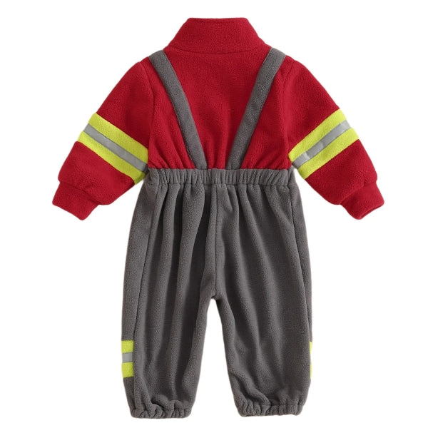 Baby Firefighter Costume Plush Romper, Zip Up Jumpsuit-481