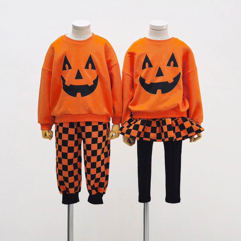 Toddler Halloween Pumpkin Face Sweatshirt Set-157