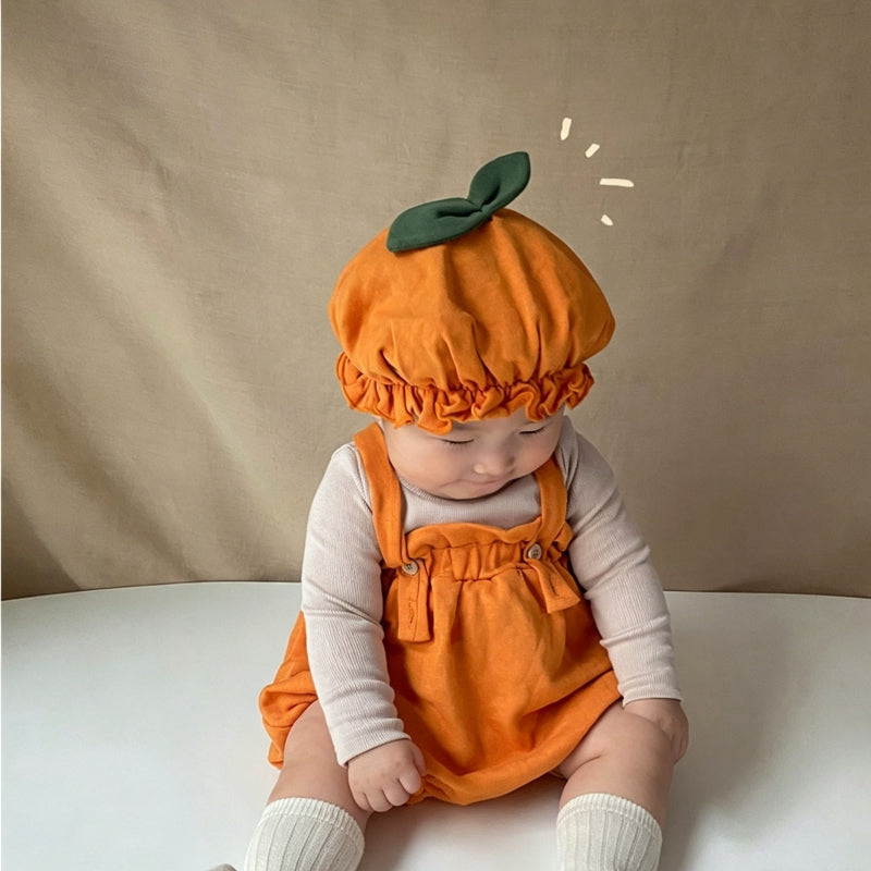 Baby Pumpkin Costume 2-Piece Set – Orange Suspender Onesie with Hat-273