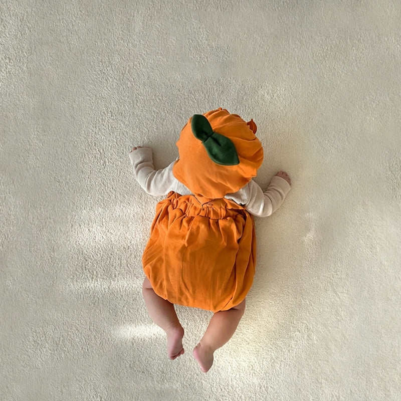 Baby Pumpkin Costume 2-Piece Set – Orange Suspender Onesie with Hat-273