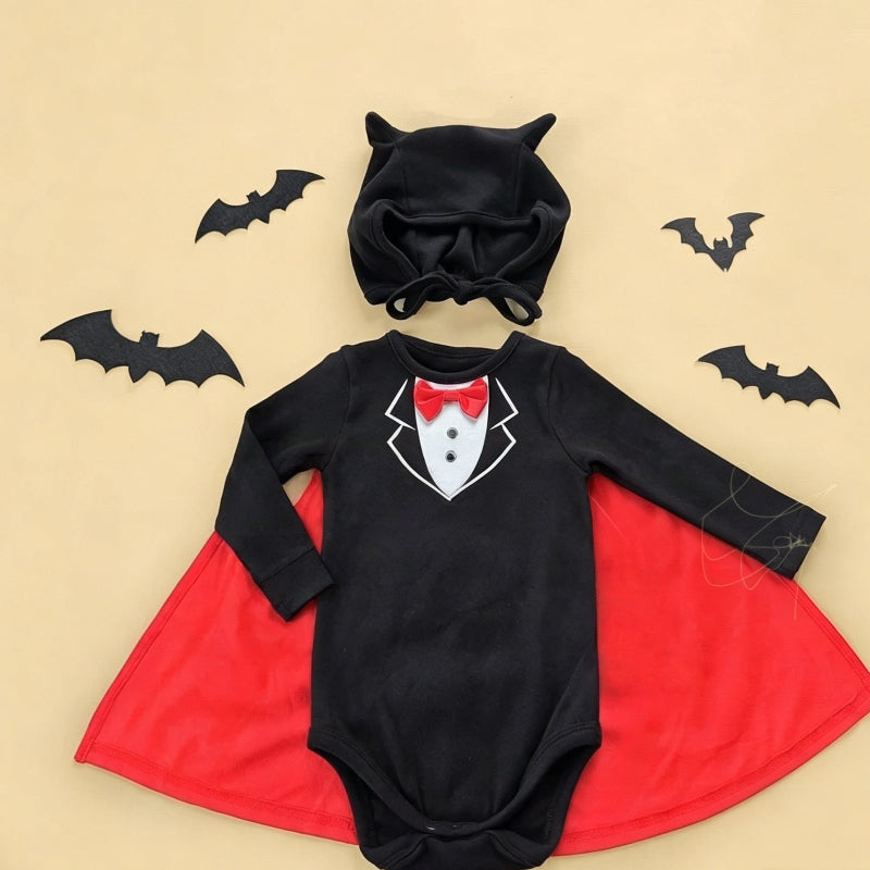 Baby Gentleman Bat Halloween Costume 3-Piece Set – Tuxedo Onesie, Cape & Hat-349