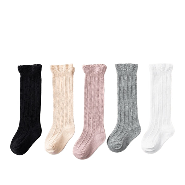Baby Knee-High Socks with Lace Trim | 5-Color Set |0–5 Years