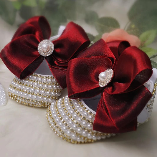 Handmade Newborn Baby Pearly Shoes with Headband Gift Set of 2