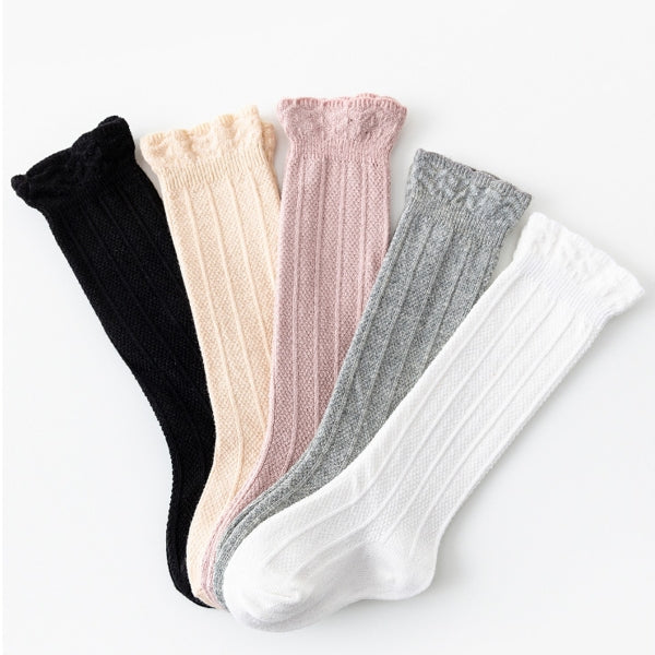 Baby Knee-High Socks with Lace Trim | 5-Color Set |0–5 Years