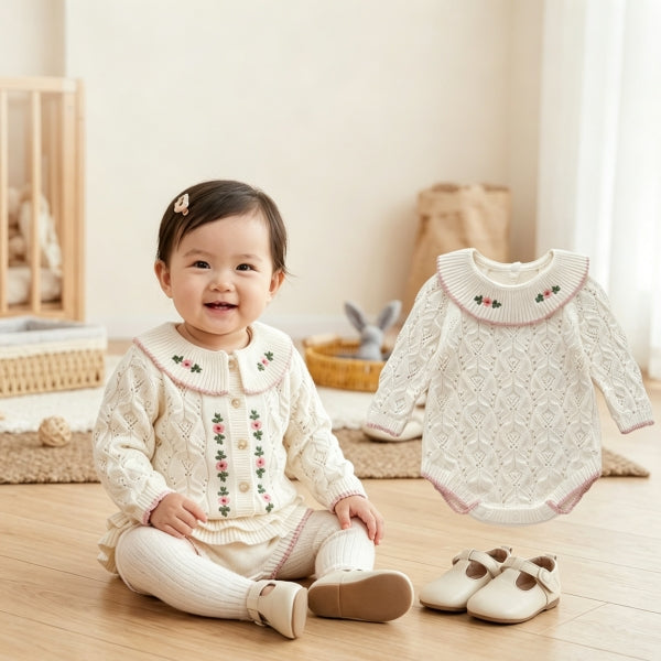 Baby Girl 100% Cotton Knit Cardigan / Shorts / Onesie-536
