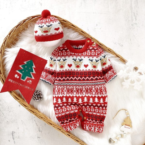 Baby Knitted Christmas Sweater Jumpsuit with Hat -178