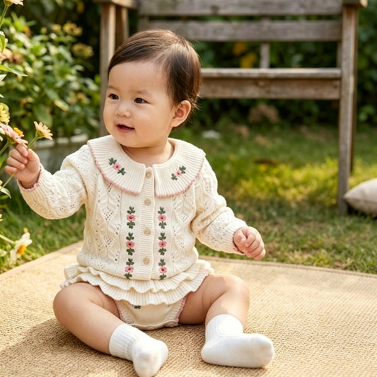Baby Girl 100% Cotton Knit Cardigan / Shorts / Onesie-536