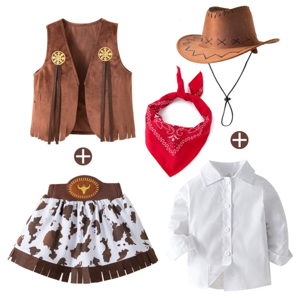 Cowboy Skirt Set for Girls, Vest Set, 4-Piece Set-360