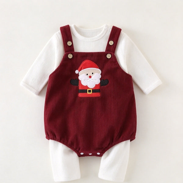 Baby Christmas 3-Piece Set | Cotton Undershirt & Pants + Corduroy Overalls-497