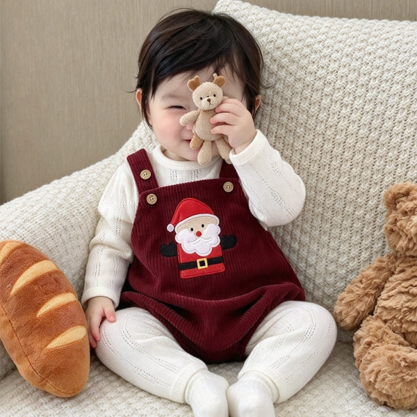 Baby Christmas 3-Piece Set | Cotton Undershirt & Pants + Corduroy Overalls-497