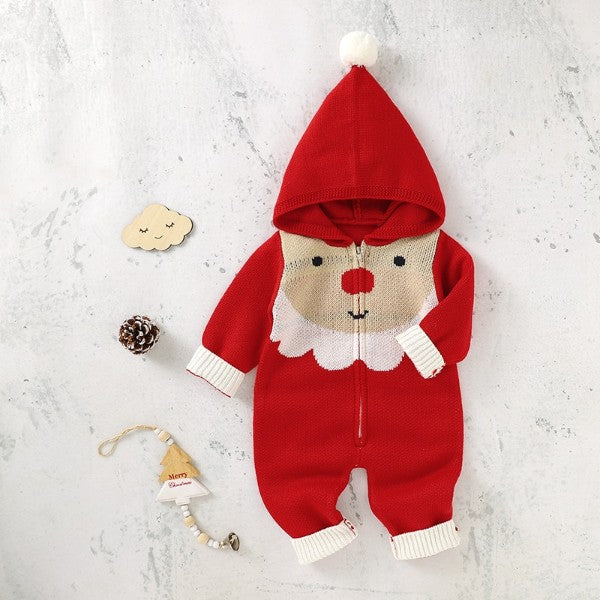 Baby Knitted Hoodied Romper Santa Claus Sweater Jumpsuit -181
