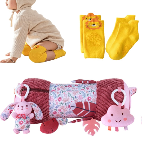 Inflatable Tummy Time Pillow Toy 3-in-1 Sensory Baby Gym with Mirror Rattle Crinkle 0-12M -261