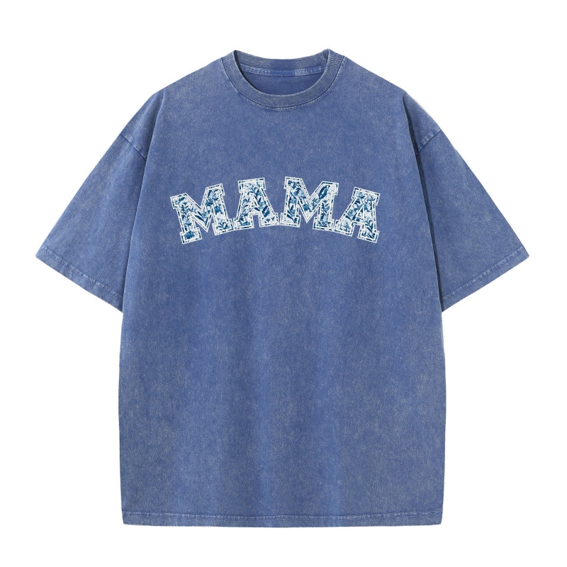 MAMA Vintage Washed Cotton T-Shirt | Floral & Leopard Print | S-5XL