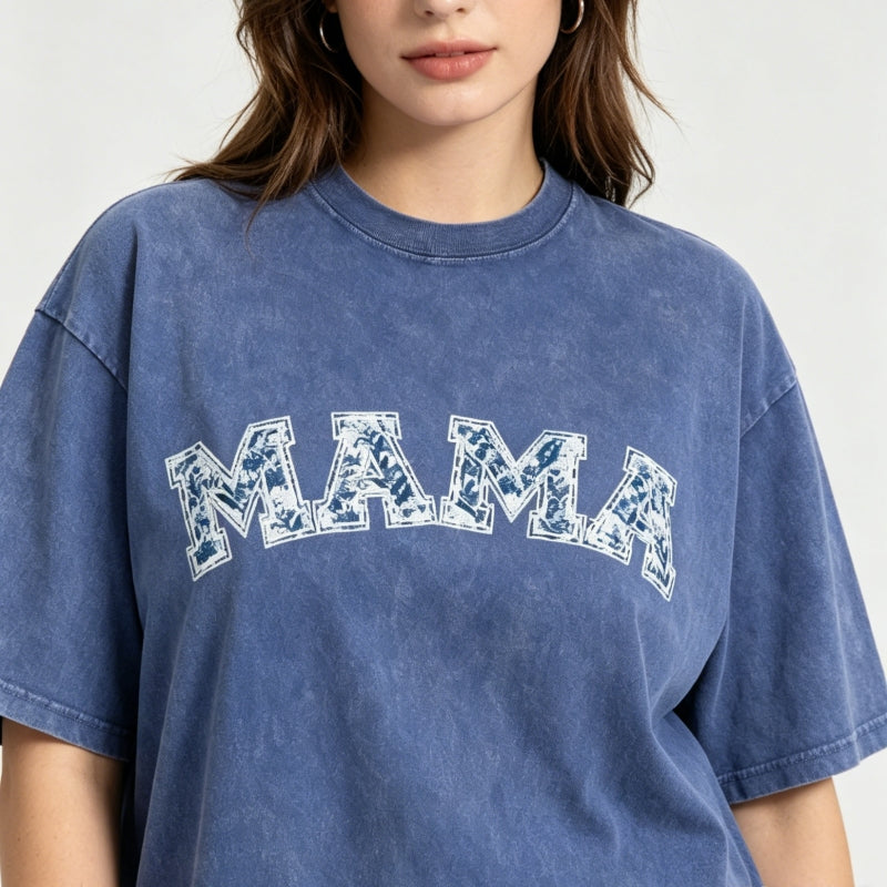 MAMA Vintage Washed Cotton T-Shirt | Floral & Leopard Print | S-5XL