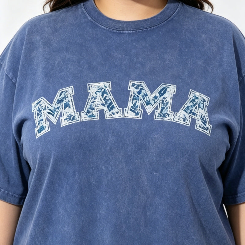 MAMA Vintage Washed Cotton T-Shirt | Floral & Leopard Print | S-5XL